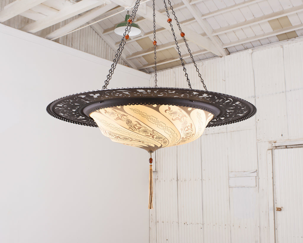 Fortuny Scudo Saraceno Venetian Bronze Silk Lamp Chandelier