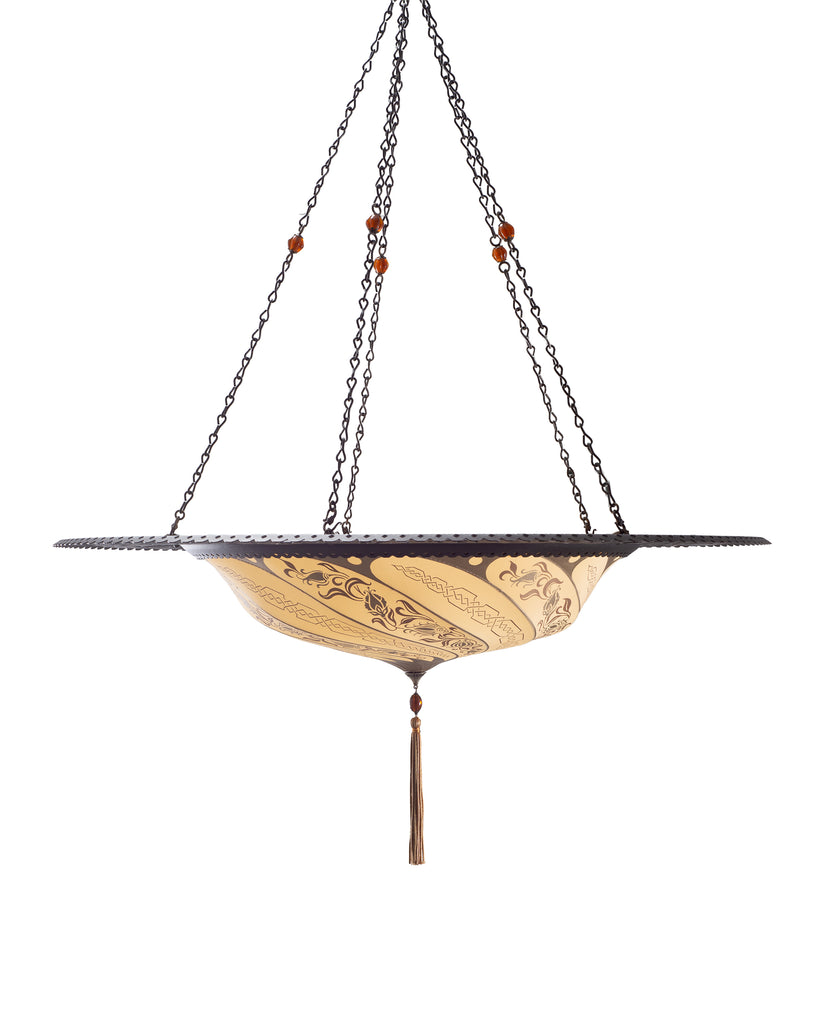 Fortuny Scudo Saraceno Venetian Bronze Silk Lamp Chandelier