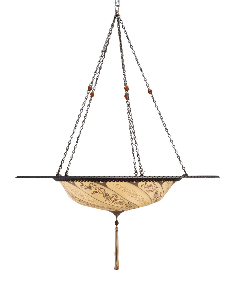 Fortuny Scudo Saraceno Venetian Bronze Silk Lamp Chandelier