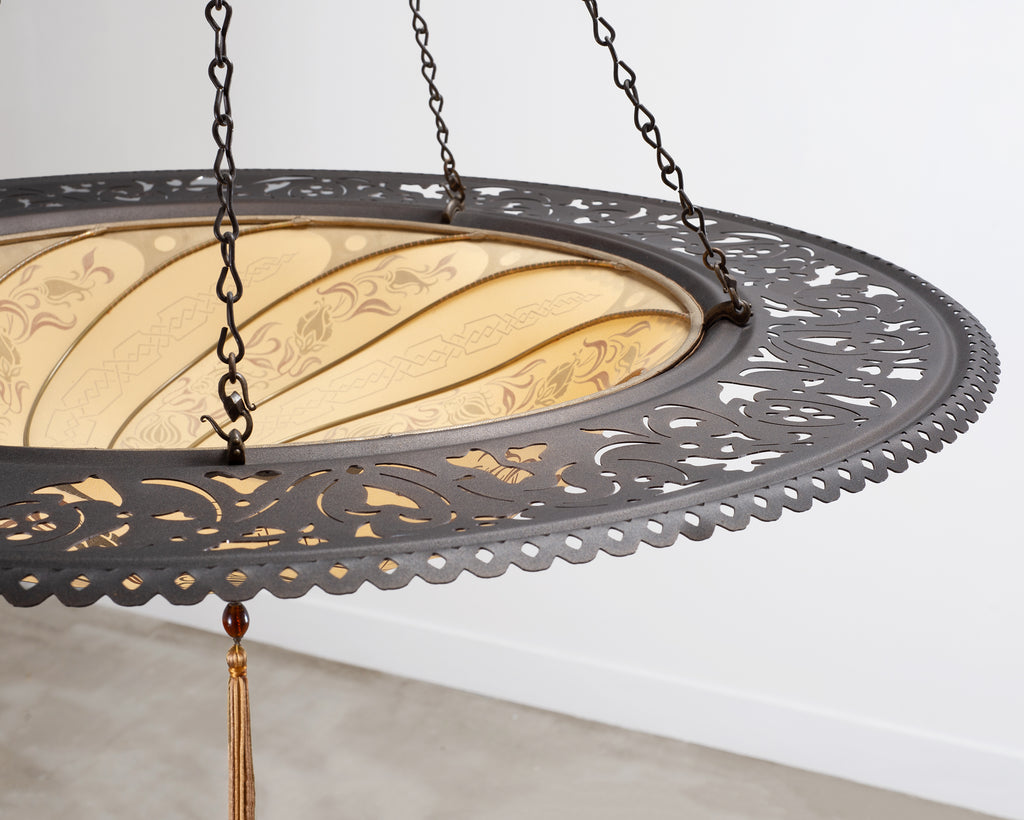 Fortuny Scudo Saraceno Venetian Bronze Silk Lamp Chandelier