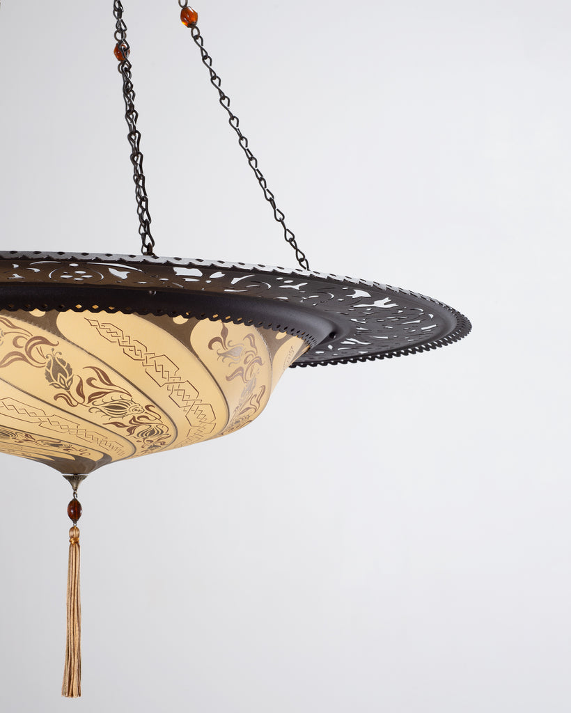 Fortuny Scudo Saraceno Venetian Bronze Silk Lamp Chandelier