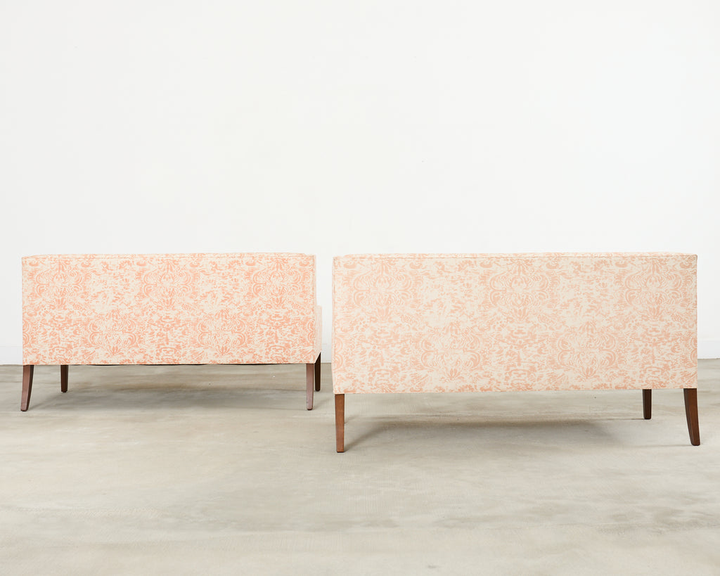 Pair of Slope Arm Sofas Fortuny Style Apricot Fabric