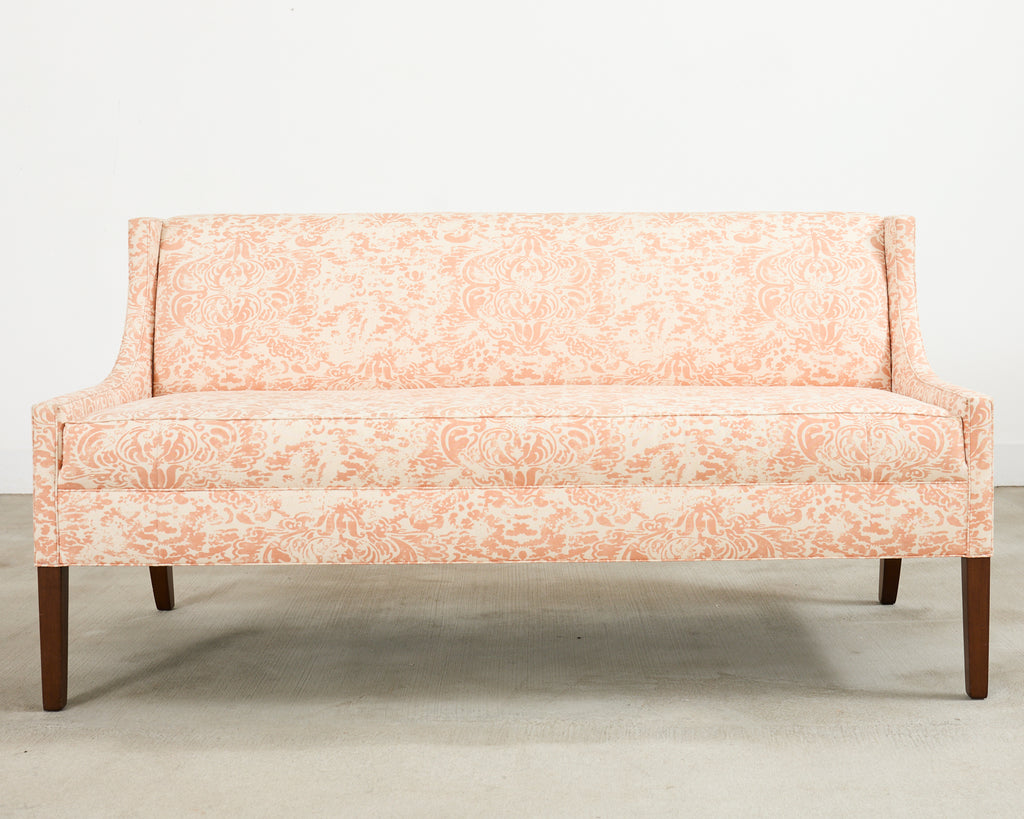 Pair of Slope Arm Sofas Fortuny Style Apricot Fabric