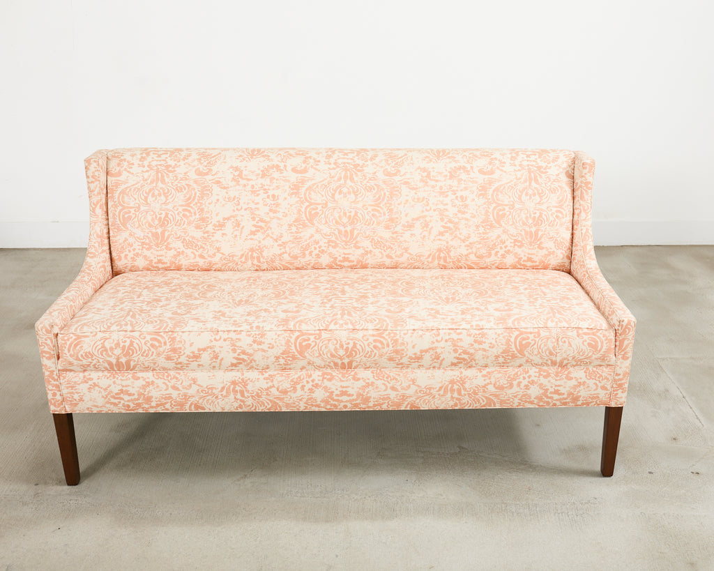 Pair of Slope Arm Sofas Fortuny Style Apricot Fabric