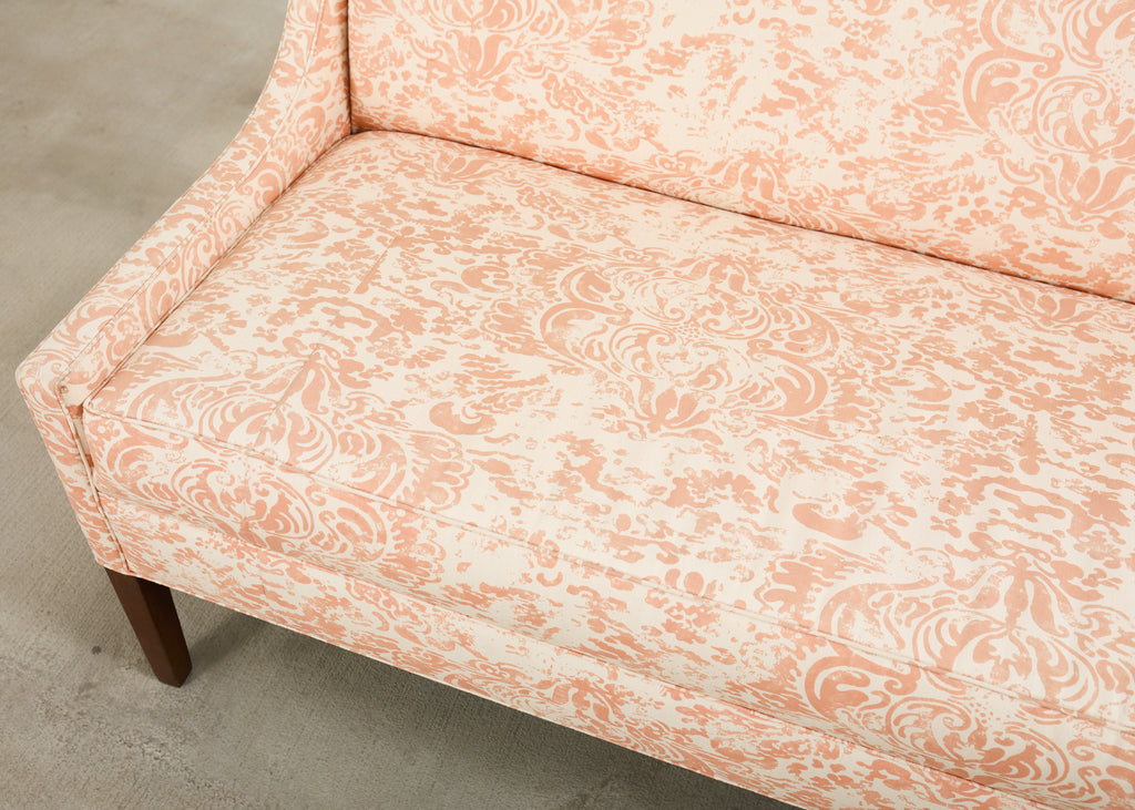 Pair of Slope Arm Sofas Fortuny Style Apricot Fabric