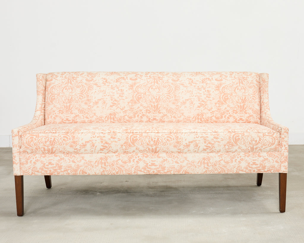 Pair of Slope Arm Sofas Fortuny Style Apricot Fabric