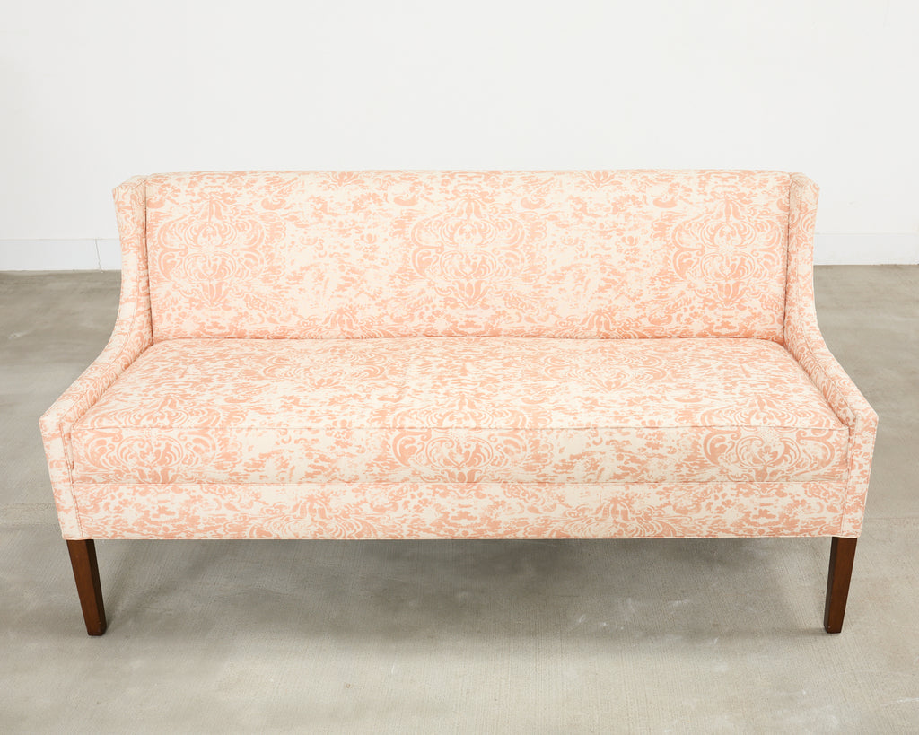 Pair of Slope Arm Sofas Fortuny Style Apricot Fabric