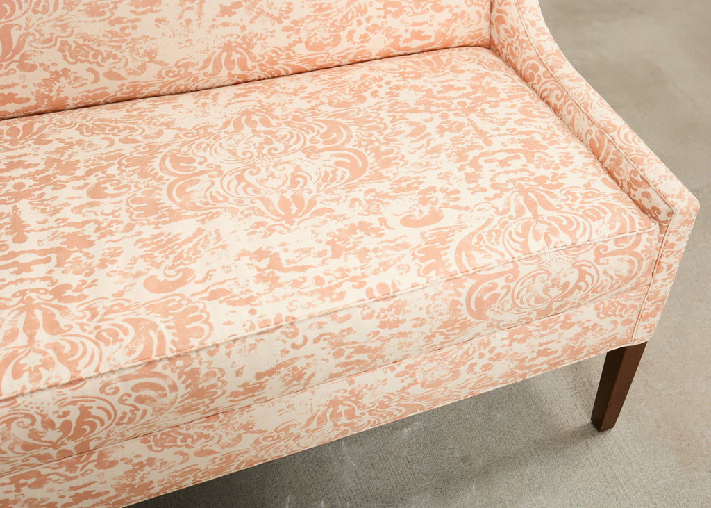 Pair of Slope Arm Sofas Fortuny Style Apricot Fabric