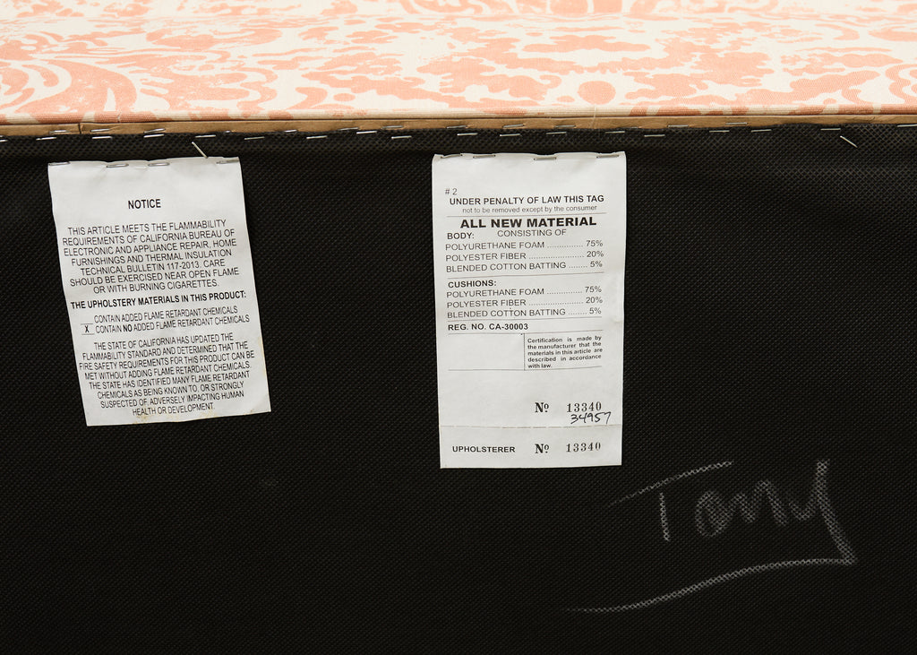 Pair of Slope Arm Sofas Fortuny Style Apricot Fabric