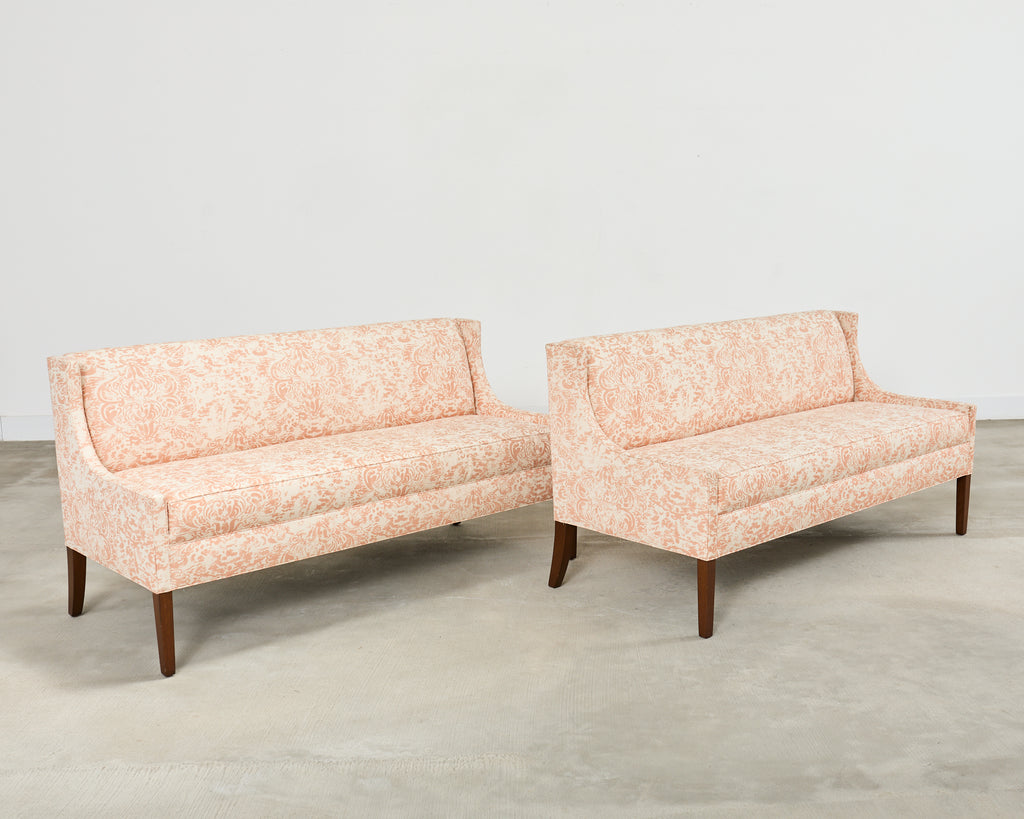 Pair of Slope Arm Sofas Fortuny Style Apricot Fabric