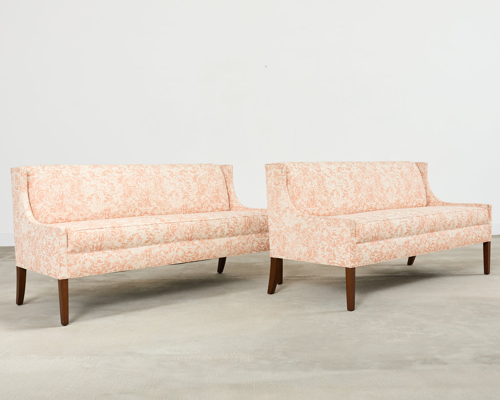 Pair of Slope Arm Sofas Fortuny Style Apricot Fabric