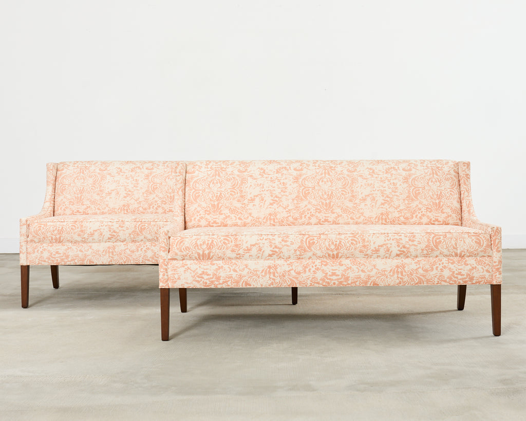 Pair of Slope Arm Sofas Fortuny Style Apricot Fabric