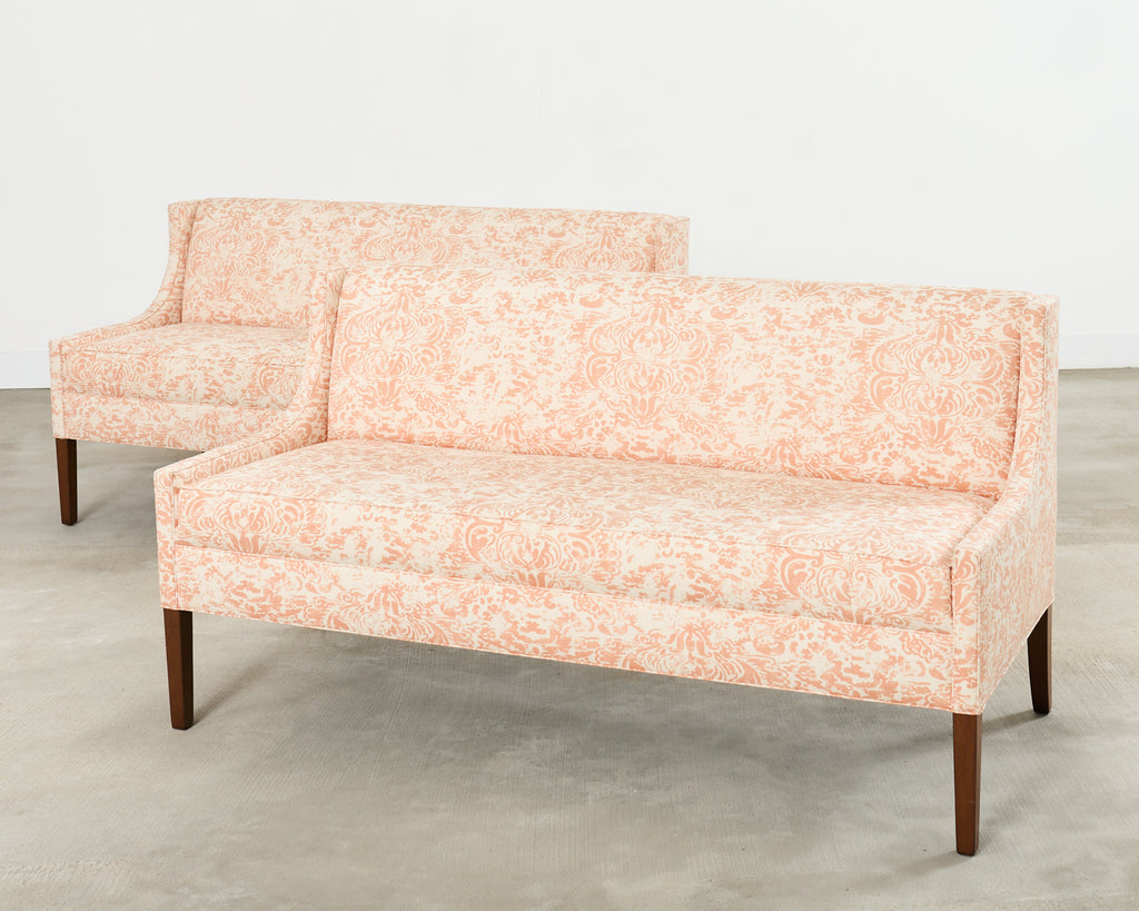 Pair of Slope Arm Sofas Fortuny Style Apricot Fabric
