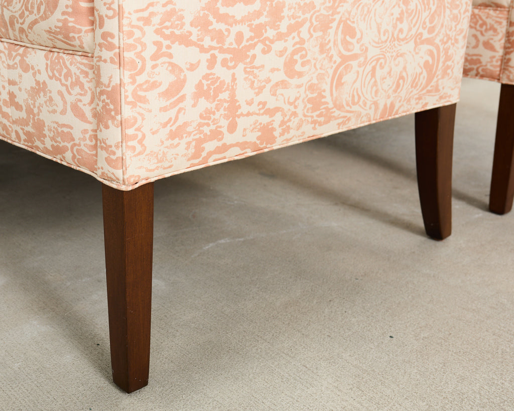 Pair of Slope Arm Sofas Fortuny Style Apricot Fabric