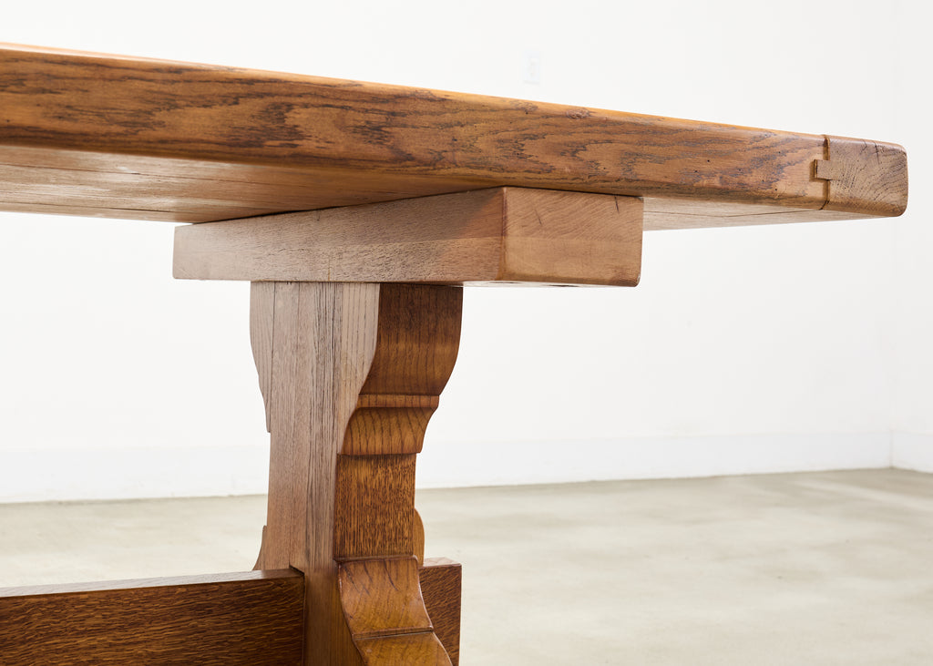 French Provincial Country Oak Trestle Farmhouse Dining Table 7Ft
