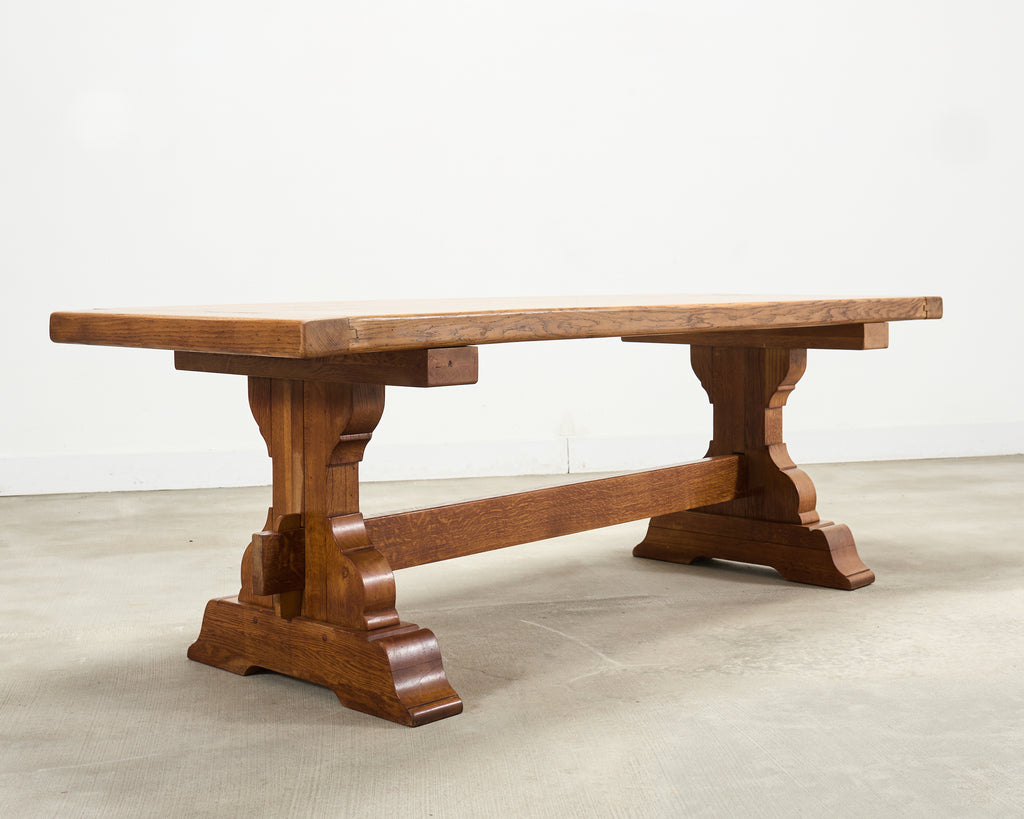 French Provincial Country Oak Trestle Farmhouse Dining Table 7Ft