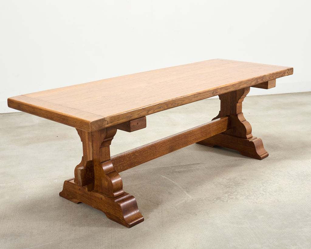 French Provincial Country Oak Trestle Farmhouse Dining Table 7Ft