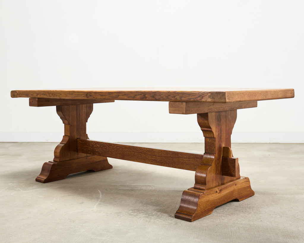 French Provincial Country Oak Trestle Farmhouse Dining Table 7Ft