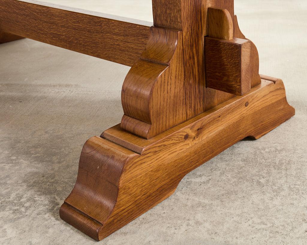French Provincial Country Oak Trestle Farmhouse Dining Table 7Ft