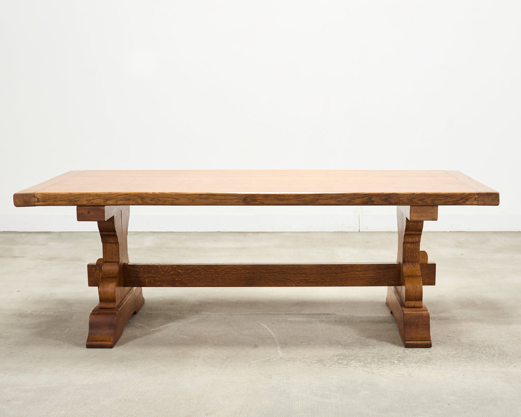 French Provincial Country Oak Trestle Farmhouse Dining Table 7Ft