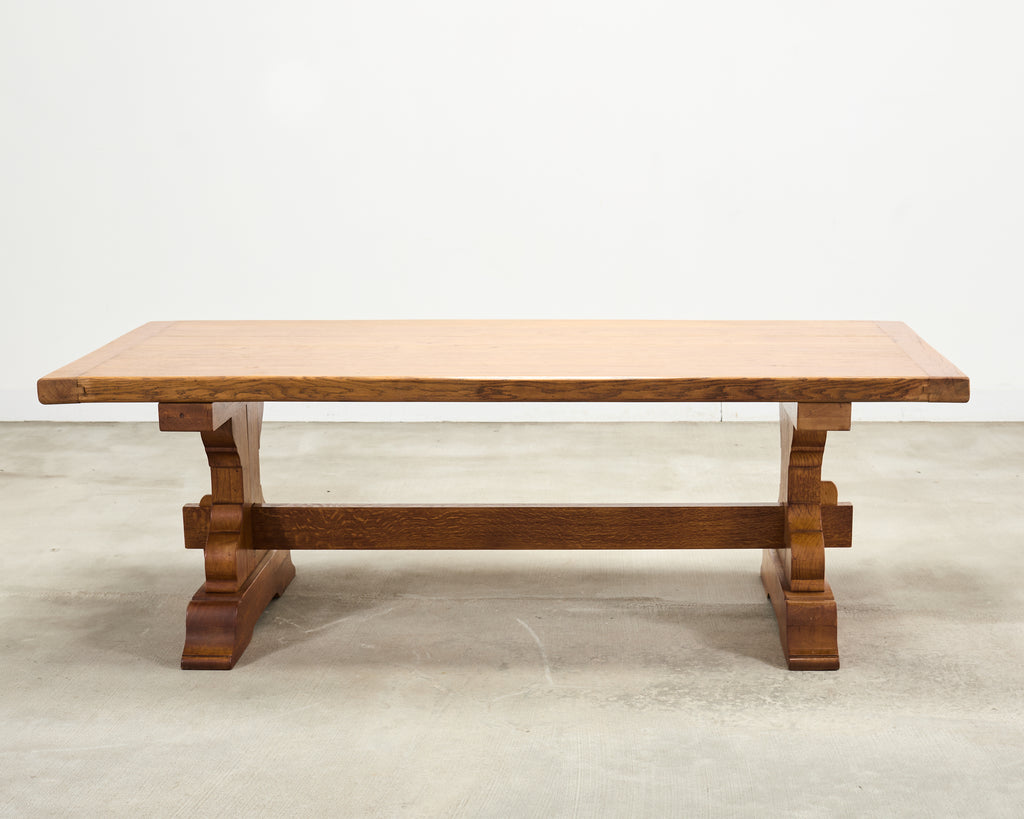 French Provincial Country Oak Trestle Farmhouse Dining Table 7Ft