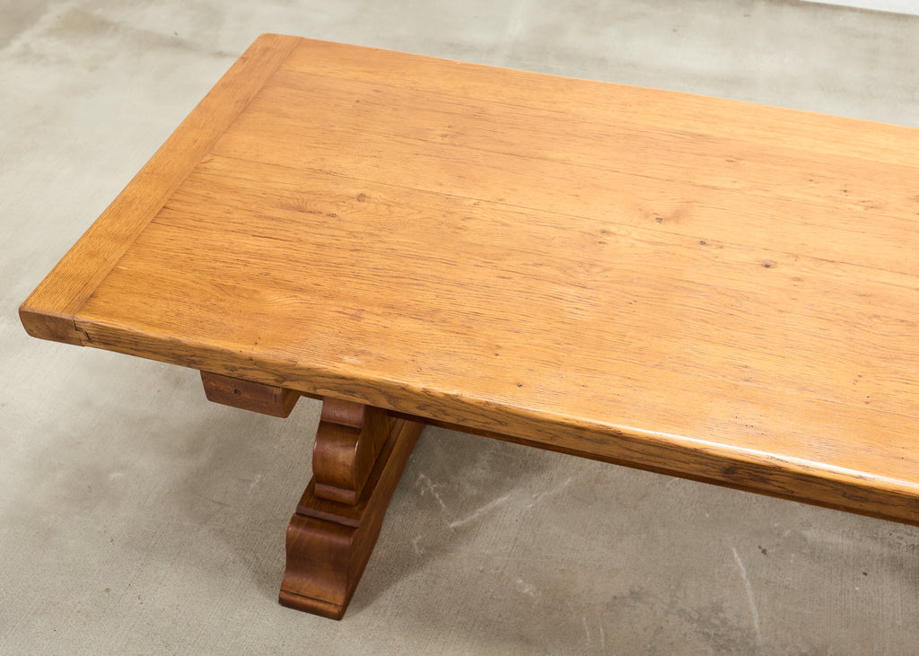 French Provincial Country Oak Trestle Farmhouse Dining Table 7Ft