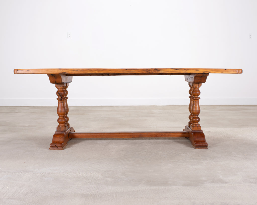 French Provincial Oak Farmhouse Double Trestle Dining Table