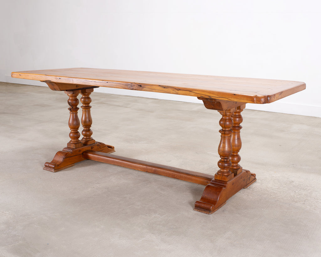 French Provincial Oak Farmhouse Double Trestle Dining Table