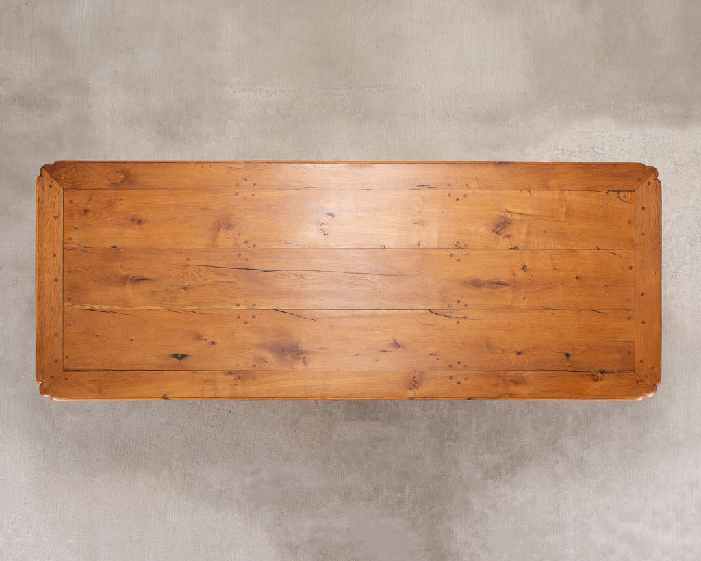 French Provincial Oak Farmhouse Double Trestle Dining Table