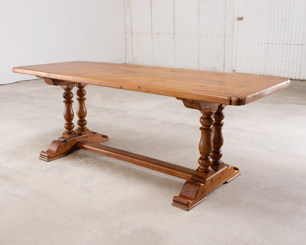 French Provincial Oak Farmhouse Double Trestle Dining Table