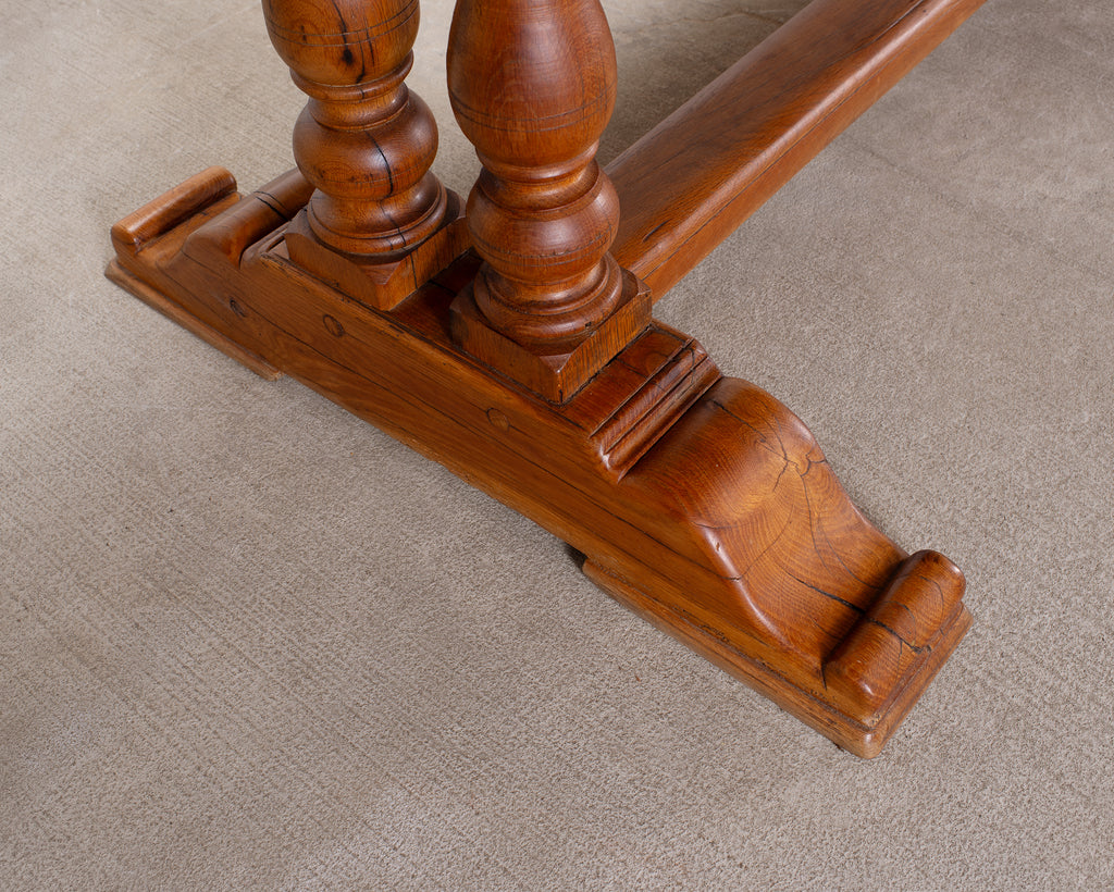 French Provincial Oak Farmhouse Double Trestle Dining Table