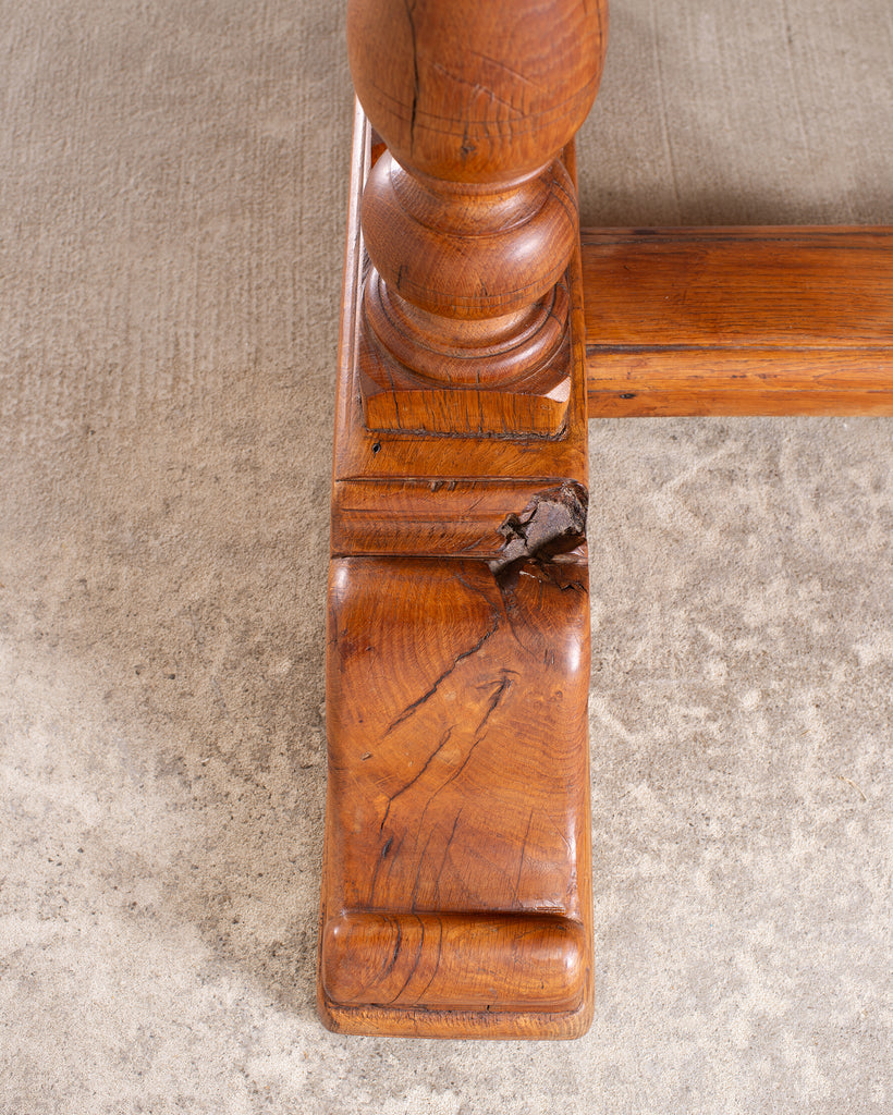 French Provincial Oak Farmhouse Double Trestle Dining Table
