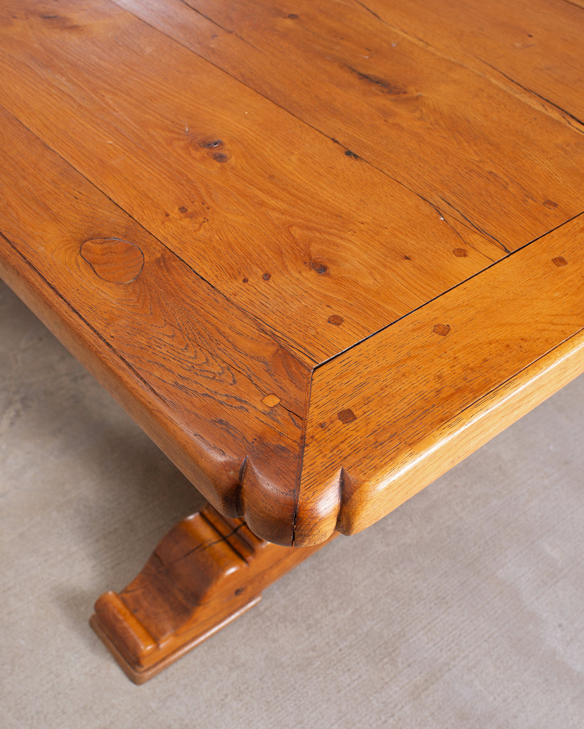 French Provincial Oak Farmhouse Double Trestle Dining Table