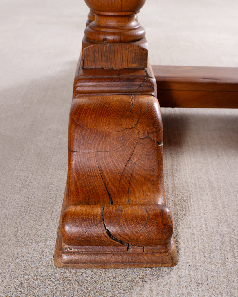 French Provincial Oak Farmhouse Double Trestle Dining Table