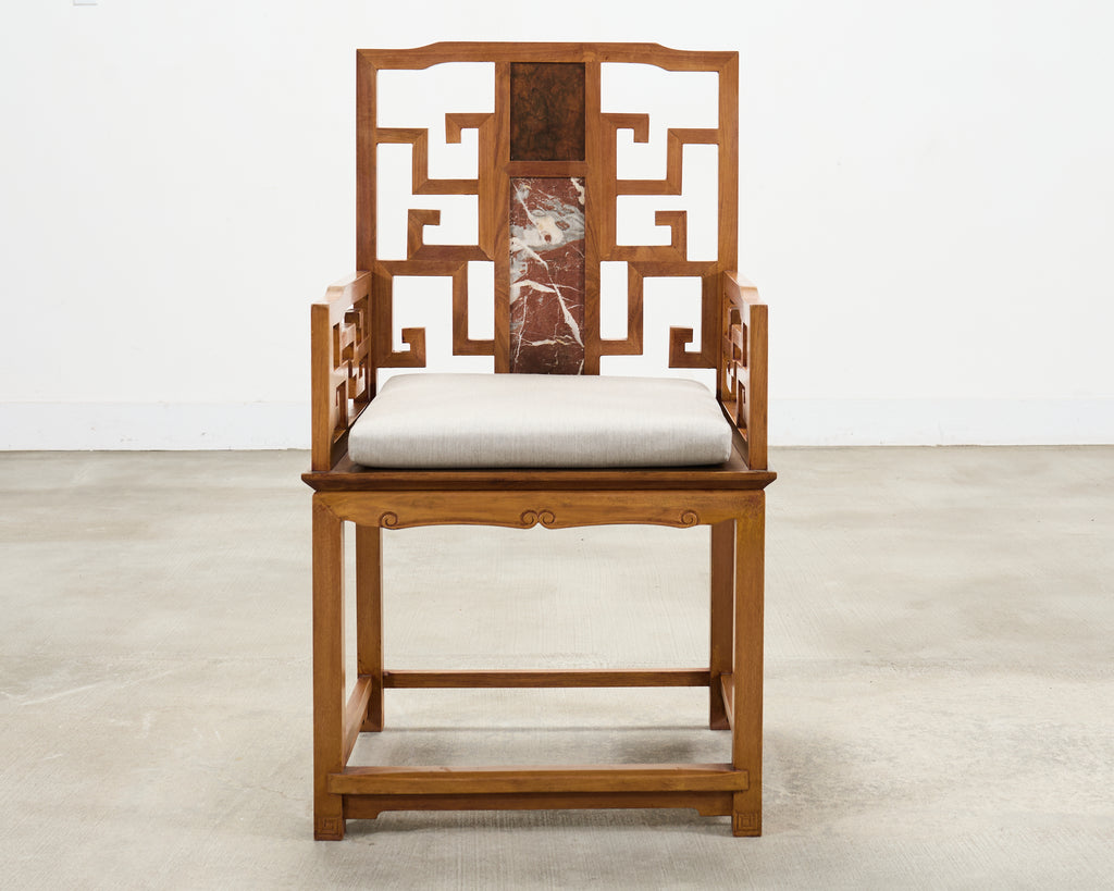 Pair of Chinese Ming Style Scholar's Armchairs with Marble Inset