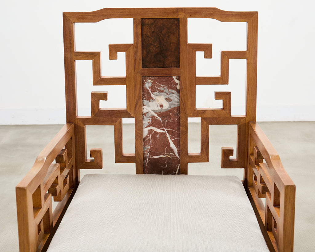 Pair of Chinese Ming Style Scholar's Armchairs with Marble Inset