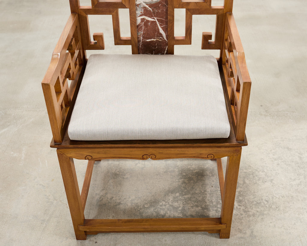 Pair of Chinese Ming Style Scholar's Armchairs with Marble Inset