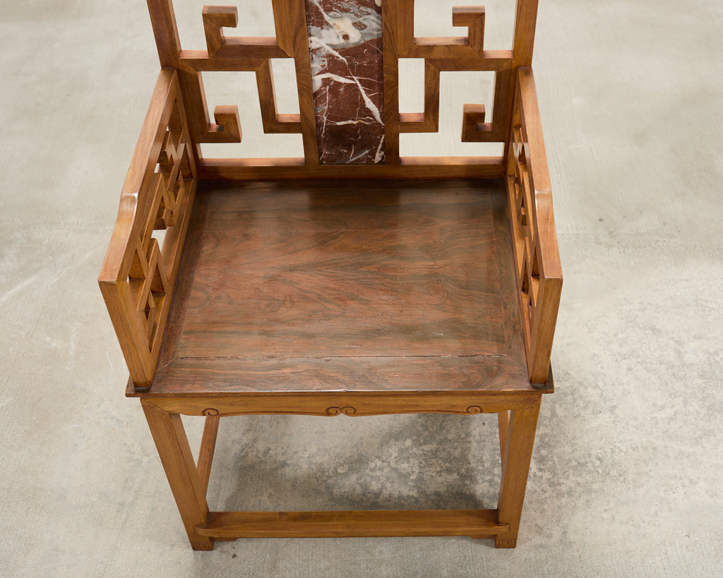 Pair of Chinese Ming Style Scholar's Armchairs with Marble Inset