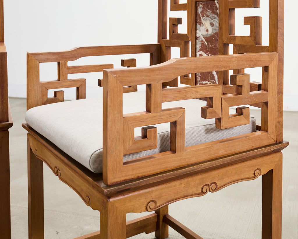 Pair of Chinese Ming Style Scholar's Armchairs with Marble Inset