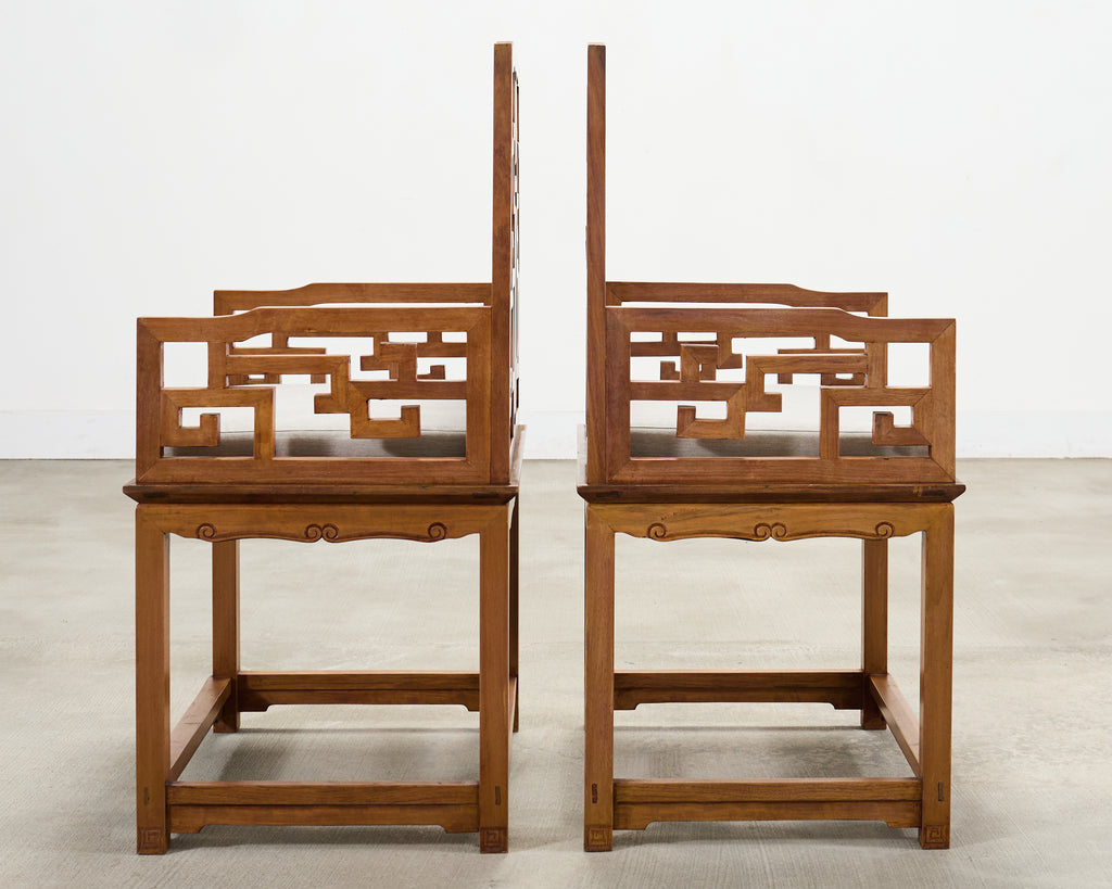 Pair of Chinese Ming Style Scholar's Armchairs with Marble Inset