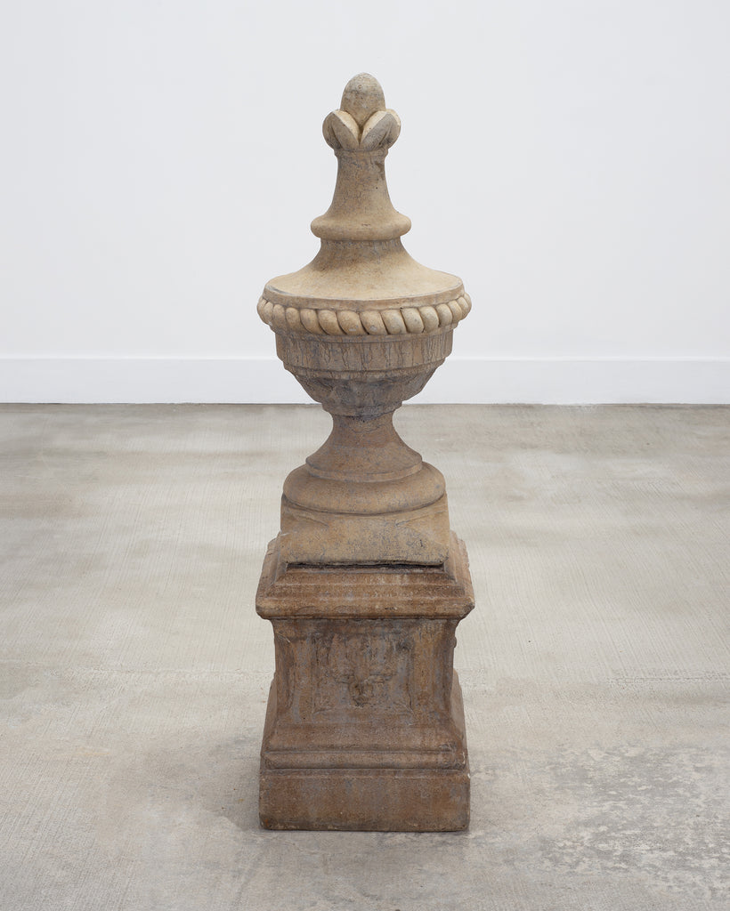 Neoclassical Cast Stone Garden Finial on Pedestal 44 Inch