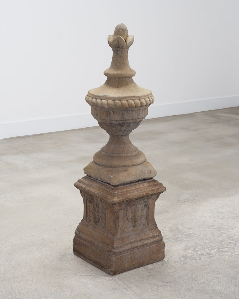 Neoclassical Cast Stone Garden Finial on Pedestal 44 Inch