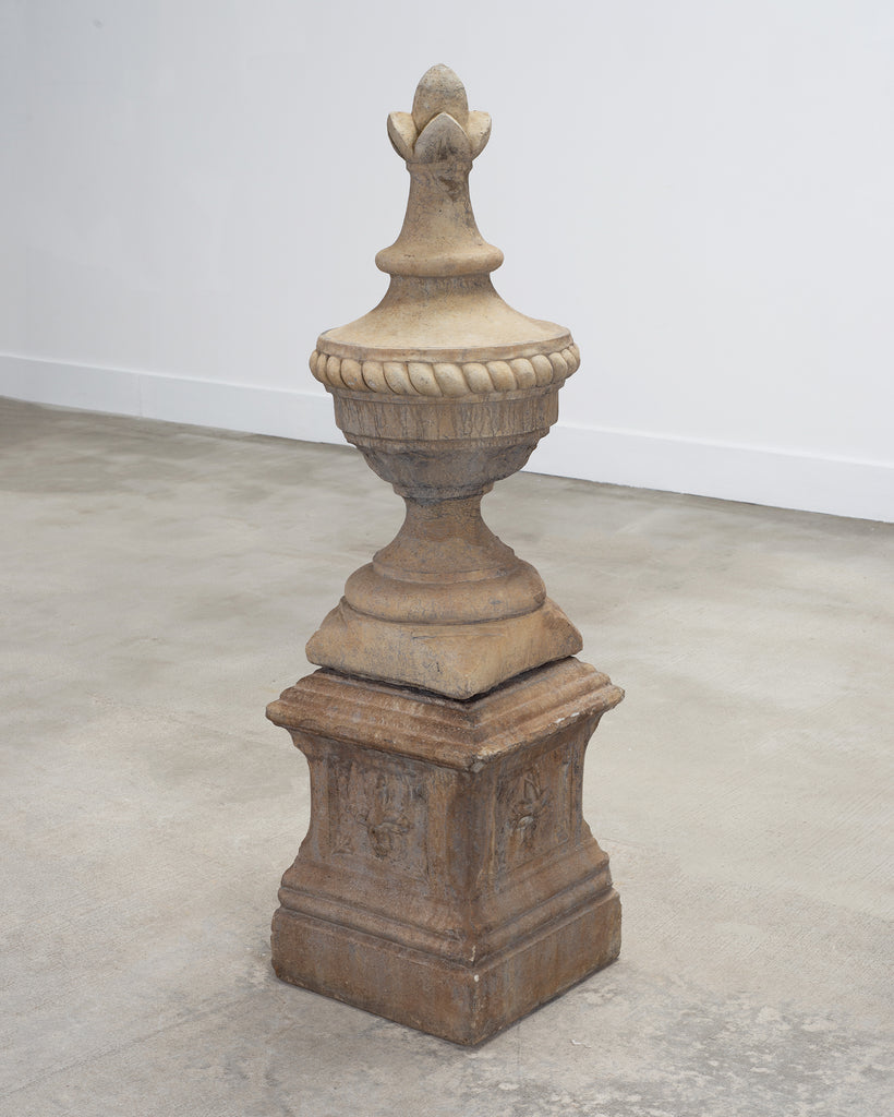 Neoclassical Cast Stone Garden Finial on Pedestal 44 Inch
