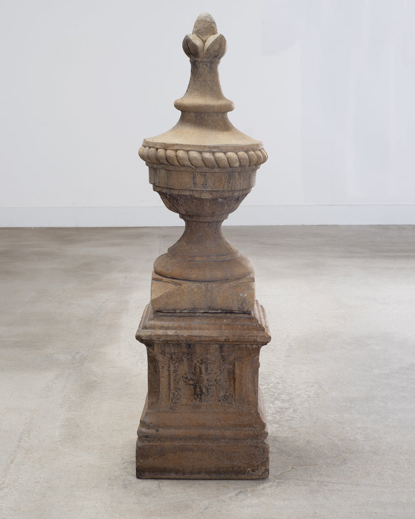 Neoclassical Cast Stone Garden Finial on Pedestal 44 Inch