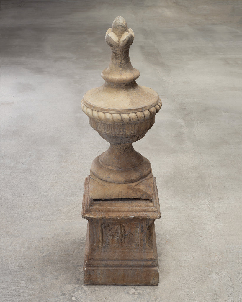 Neoclassical Cast Stone Garden Finial on Pedestal 44 Inch