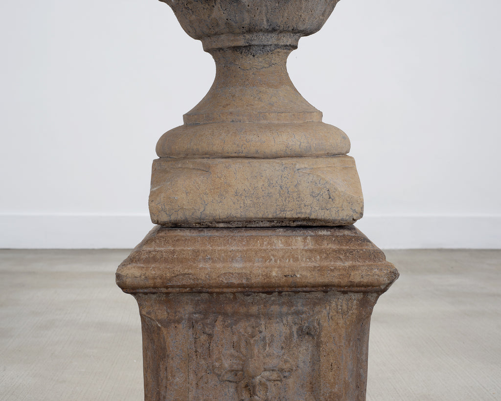 Neoclassical Cast Stone Garden Finial on Pedestal 44 Inch