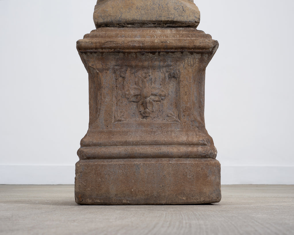 Neoclassical Cast Stone Garden Finial on Pedestal 44 Inch