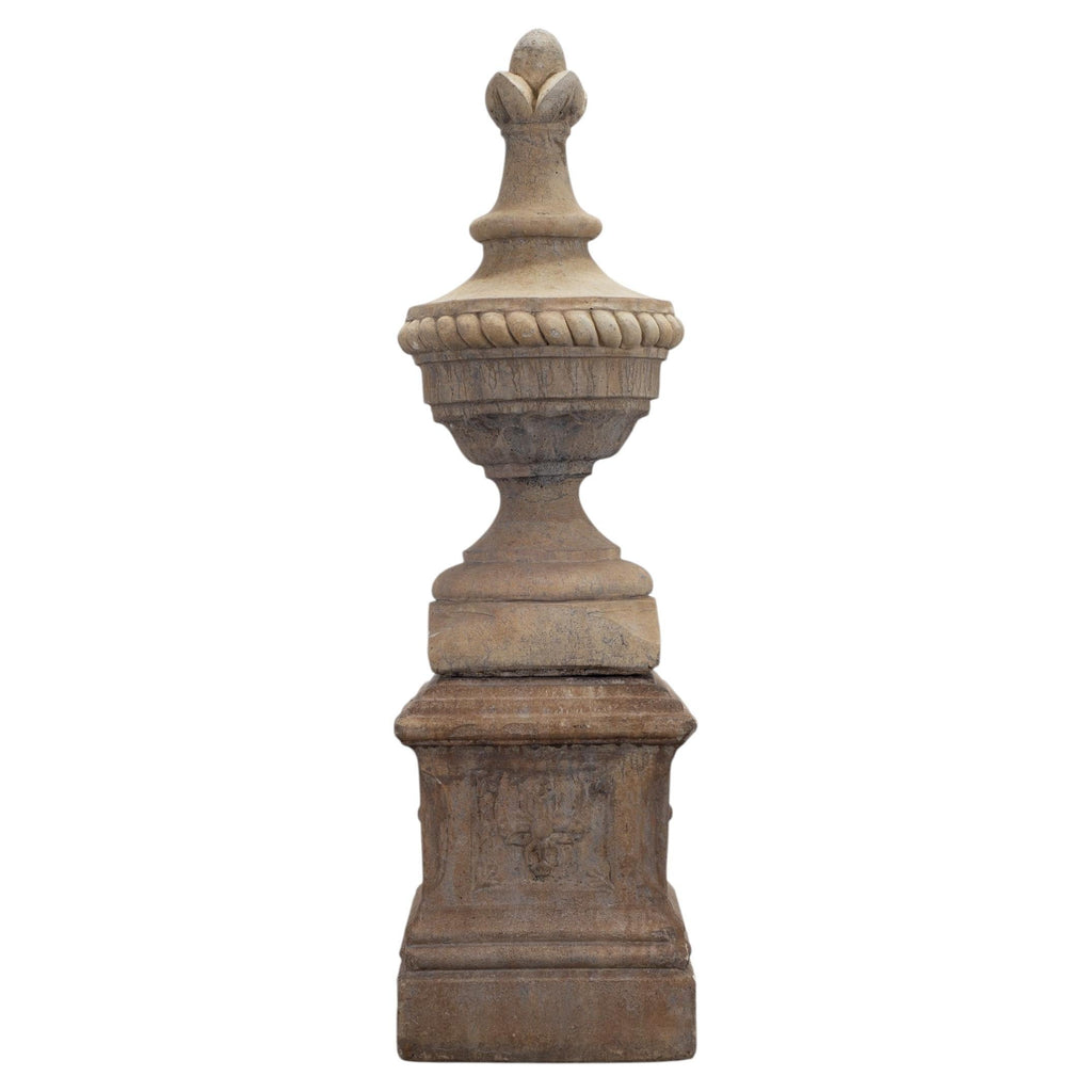 Neoclassical Cast Stone Garden Finial on Pedestal 44 Inch