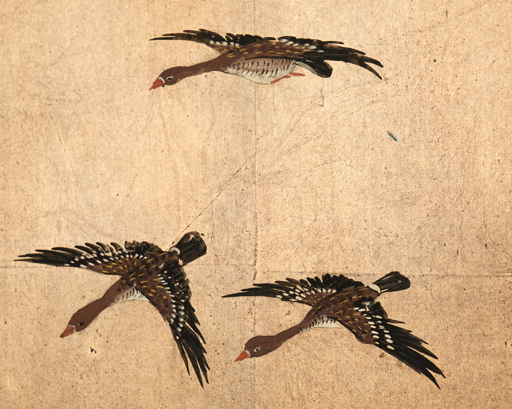 Japanese Showa Four-Panel Screen Wild Geese Autumn Landscape