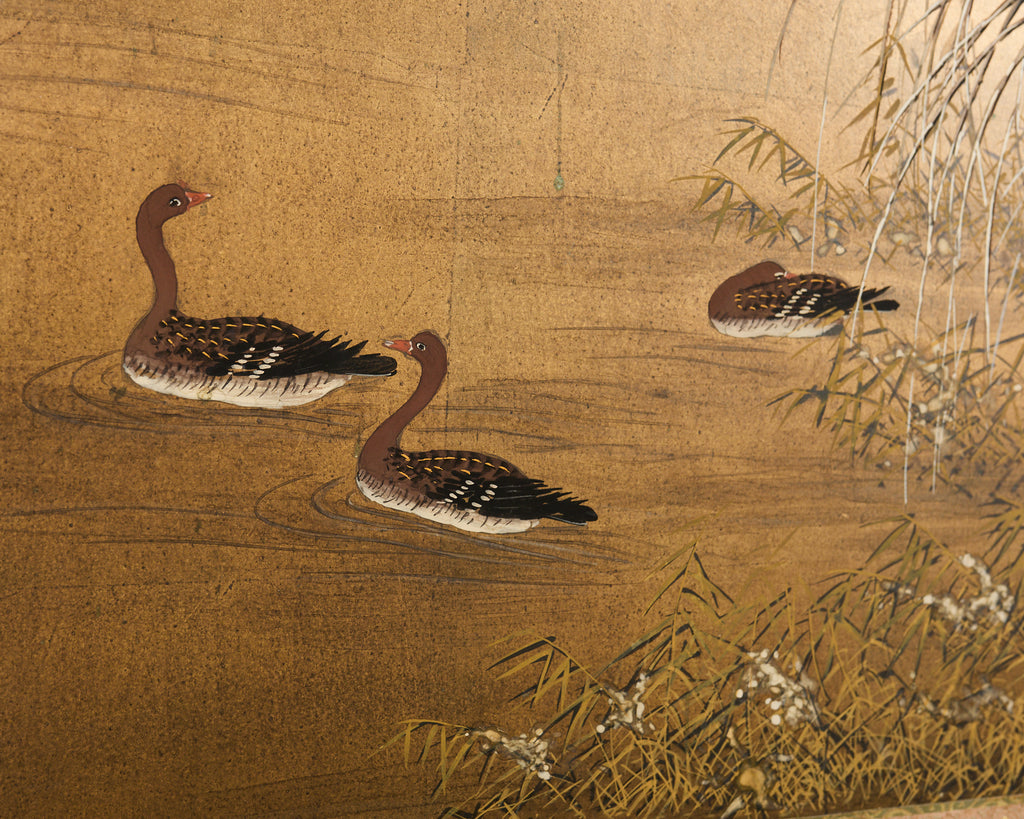 Japanese Showa Four-Panel Screen Wild Geese Autumn Landscape